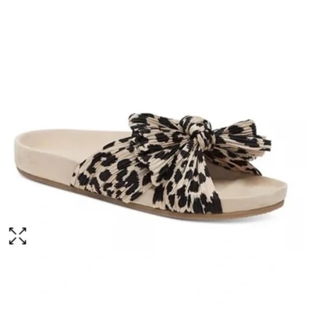 Loeffler Randall Leopard Pleated Bow Slide Sandals – Size 8.5